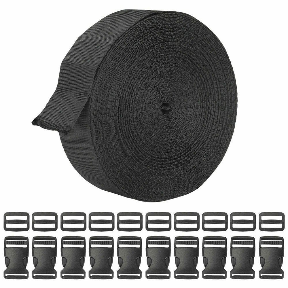 1 Inch 11 Yards Nylon Webbing Strap with 10PC Plastic Buckle + 10PC Side Release US SHIP