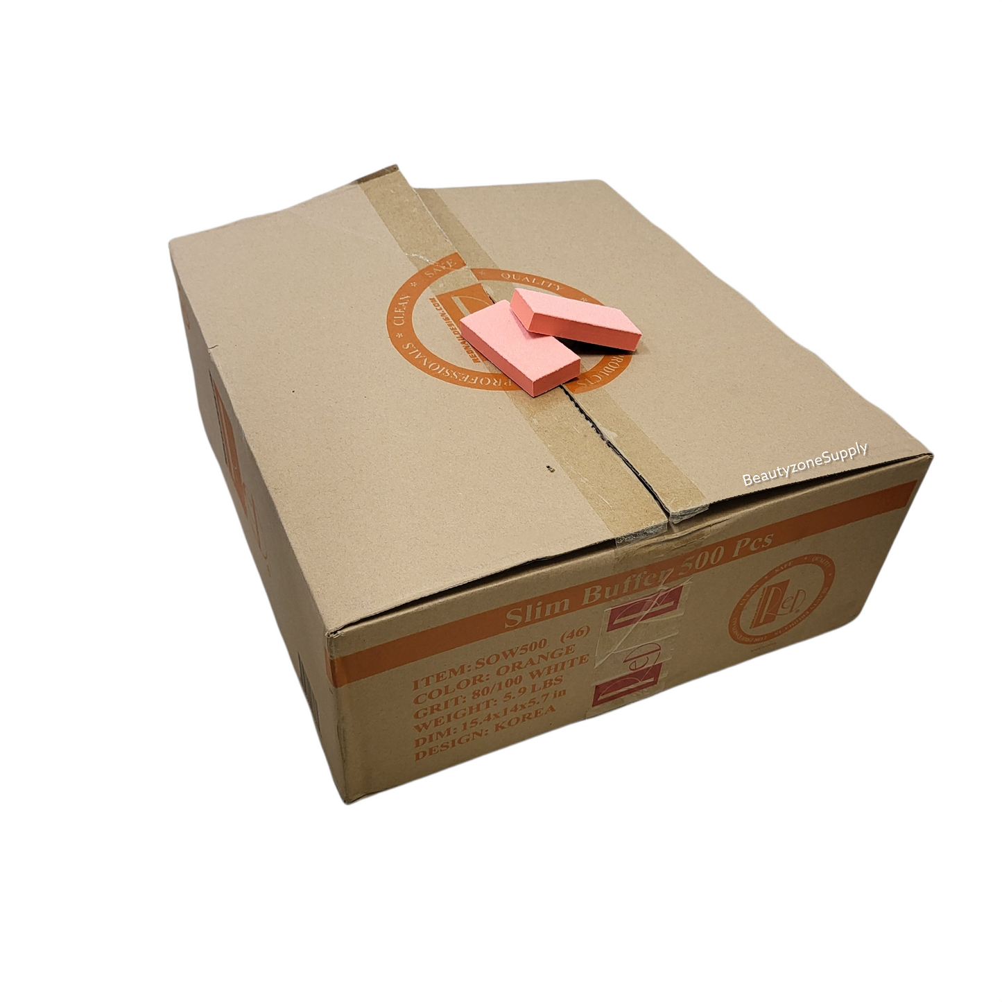 Red Slim Nail Buffer Orange White Grit 80/100 500 pc #R46