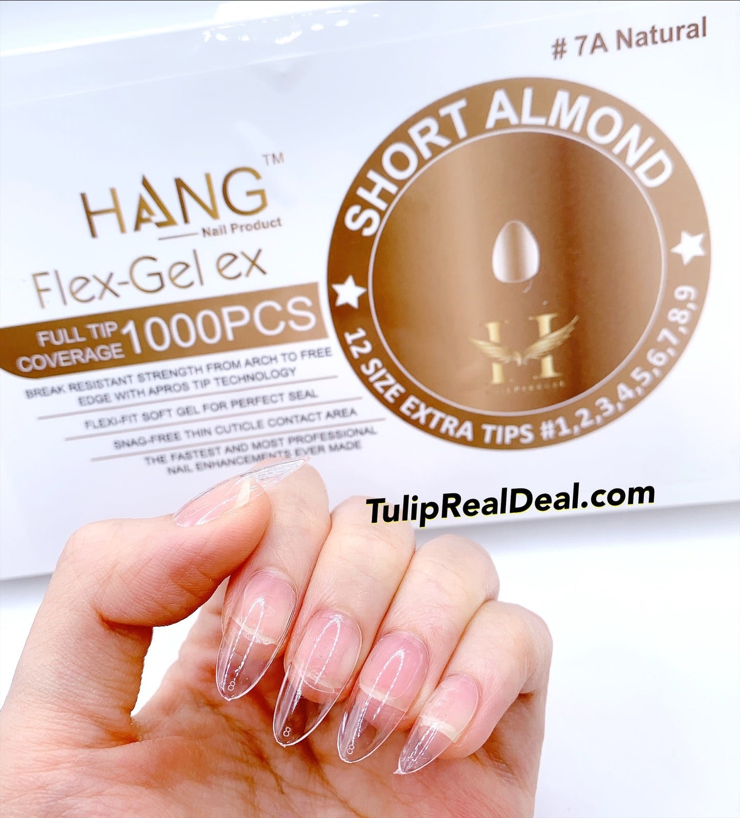 HANG SHORT ALMOND Flex Gel X Full Cover BOX OF TIPS 1000pcs