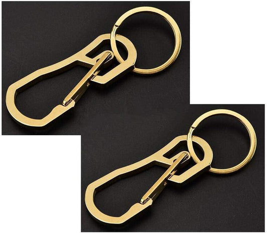 2 Pack Gold Carabiner Clip Retractable Ring Set Titanium Keychain Quick Release Hooks for Men Women