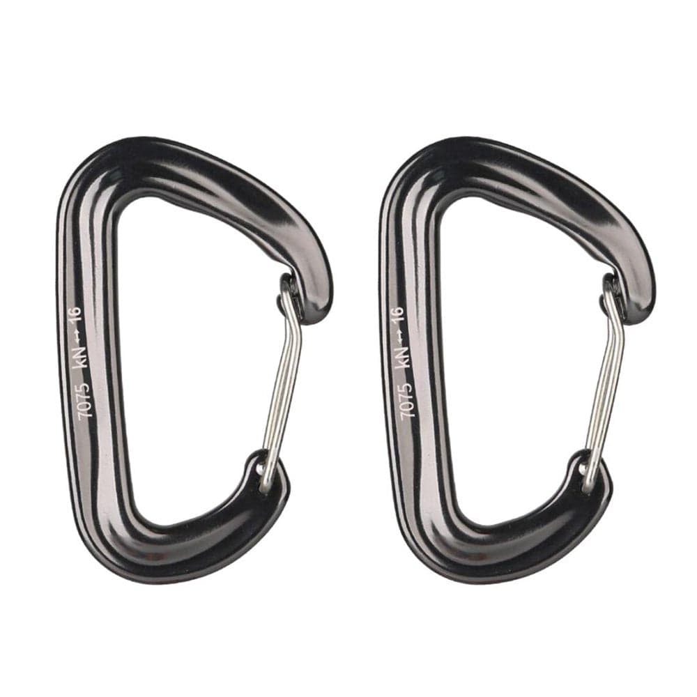 2 Pcs 16KN Mini Aluminum Alloy Carabiner D- Key Chain Clip Hooks - Black,