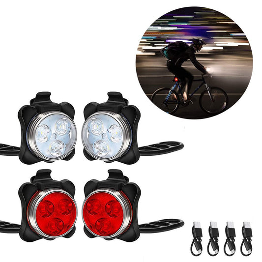 2 Pack Rechargeable Bike Lights Set, LED Bicycle Lights Front and Rear, 4 Light Mode Options,Bike Headlight, IPX4 Waterproof, Easy to Install for Men Women Road