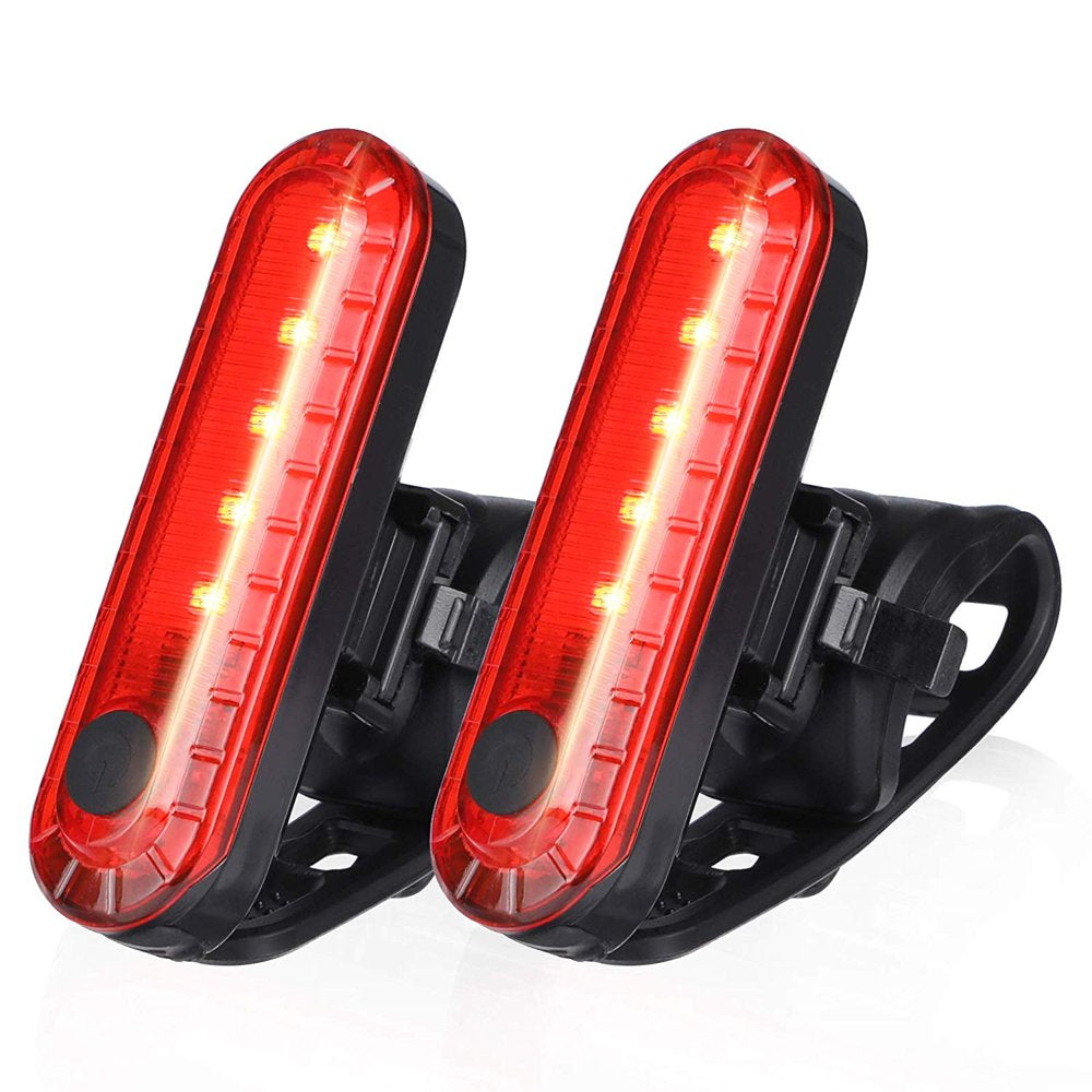 Coolmade USB Rechargeable LED Bike Tail Light 2 Pack, Bright Bicycle Rear Cycling Safety Flashlight, 330Mah Lithium Battery, 4 Light Mode Options, Water Resistant IPX4(2 USB Cables Included)