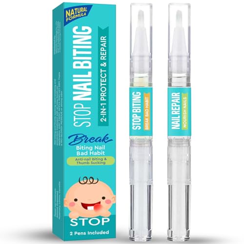 Nail Biting Treatment For Kids, Thumb Sucking Stop for Kids, 2 PCS Anti-Nail-Biting Polish, Nail Biting Deterrent with Bitter Taste, All Natural Formula,02