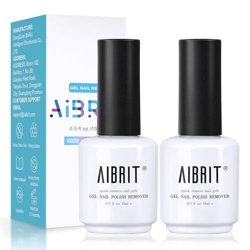 AIBRIT Gel Nail Polish Remover, Gel Polish Remover for Nails,Quickly & Easily Remove Gel Nail Polish Within 2-5 Minutes, No Soaking or Wrapping,2 Packs Each 0.5 fl oz./15ml