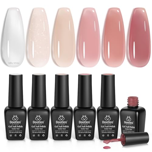 Beetles Jelly Gel Nail Polish Set 6 Colors Neutral Sheer Milky White Nude Pink Gel Polish Kit Translucent Soak off Uv Nail Gel Diy Manicure 2024 New Nail Trend Nail Polish Beetles Gift