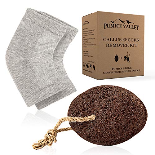 Pumice Stone for Feet & Moisturizing Heel Sleeves - Natural Lava Foot Stone Callus Removing Set - Cracked Heel Treatment - Foot Care Kit for Dry Cracked Feet Body Hands