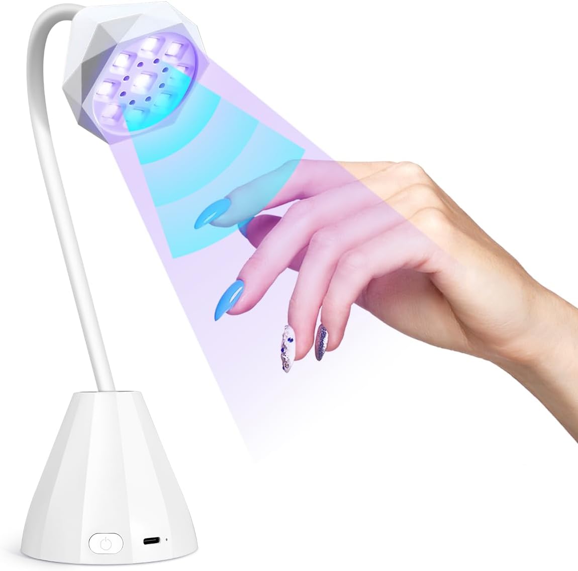 LED UV Nail Lamp with Sensor, 27W Mini Lotus Hands Free Light Rotatable Nail Dryer Quick Dry Nail Polish Curing Lamp Gooseneck Flash Cure Light for Home DIY & Salon Manicure Decor