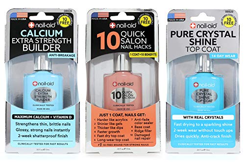Nail-Aid 3pk Of Calcium Thickener + 10 Quick Hacks + Pure Crystal Top Coat, Clear, N/A, 1.65 Fl Ounce