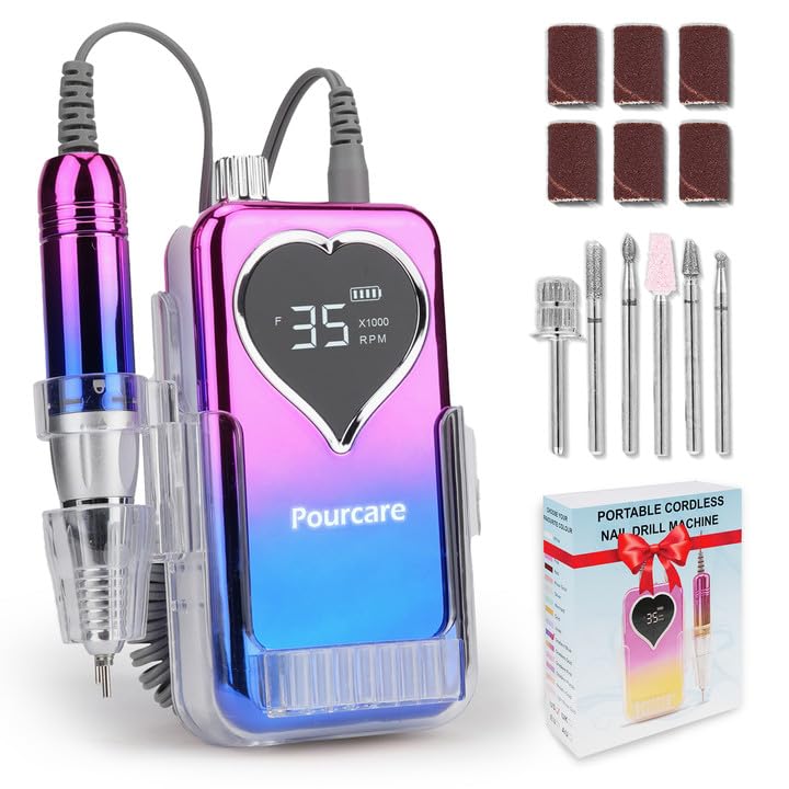 Electric Nail Drill 35000 RPM,Professional Electric Nail File Efile Machine Set,Rechargeable Acrylic Nail Tool Manicure Pedicure for Home Salon(Sunset Blue)