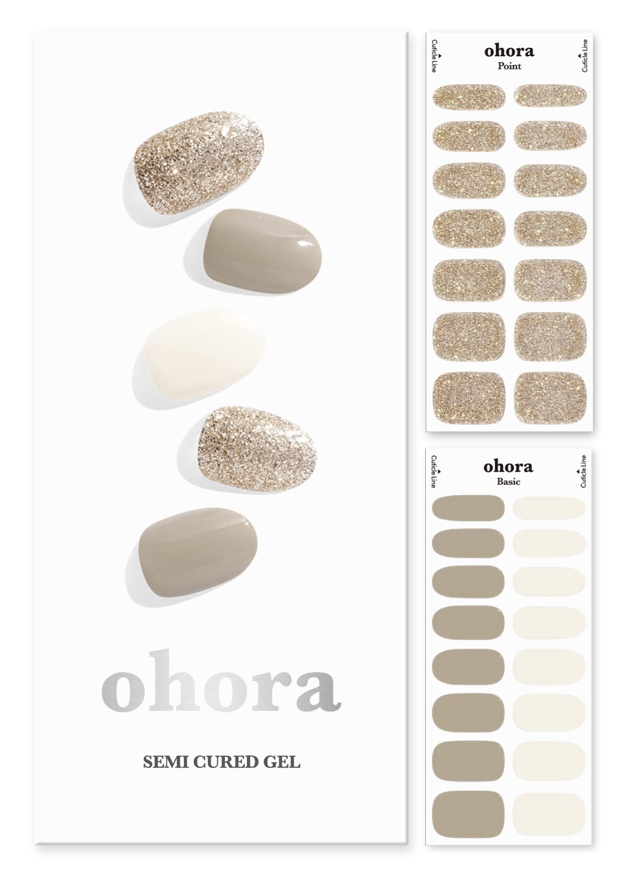 ohora Semi Cured Gel Nail Strips (N Gold Coast) - Works with Any Nail Lamps, Salon-Quality, Long Lasting, Easy to Apply & Remove - Includes 2 Prep Pads, Nail File & Wooden Stick - Glitter