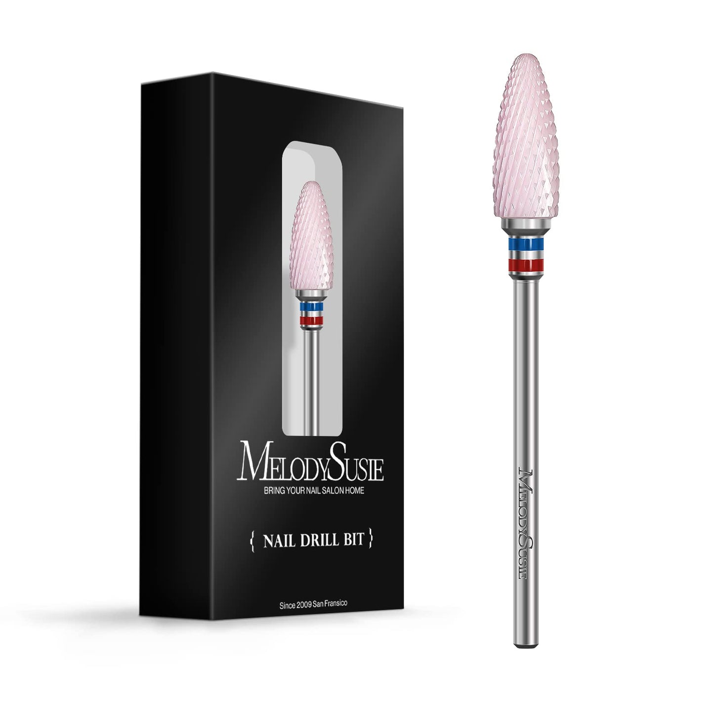 MelodySusie Ceramic Nail Drill Bit, 3/32'' (2.35mm) Professional Acrylic Nail File Flame Drill Bit for Manicure Pedicure Cuticle Gel Nail Polishing, Beginners Bits, Pink, Series Bit-S, Fine