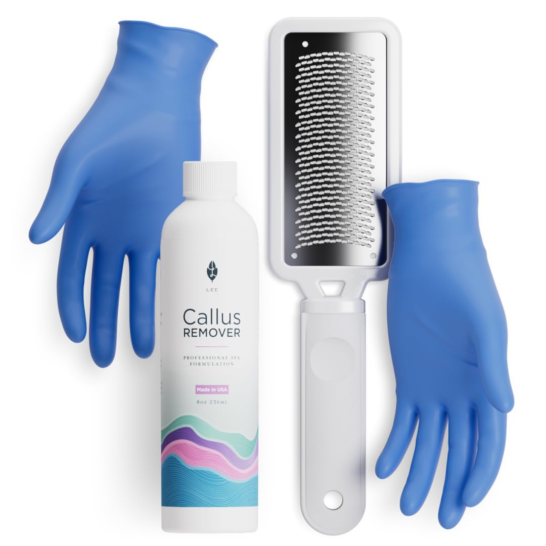 Lee Beauty Professional Callus Remover Extra Strength Gel (8 Oz) & Rasp Foot File Kit - Original Formula for Dead Skin Remover for Cracked Heels & Dry Skin - Pedicure Supplies for Beautiful Feet