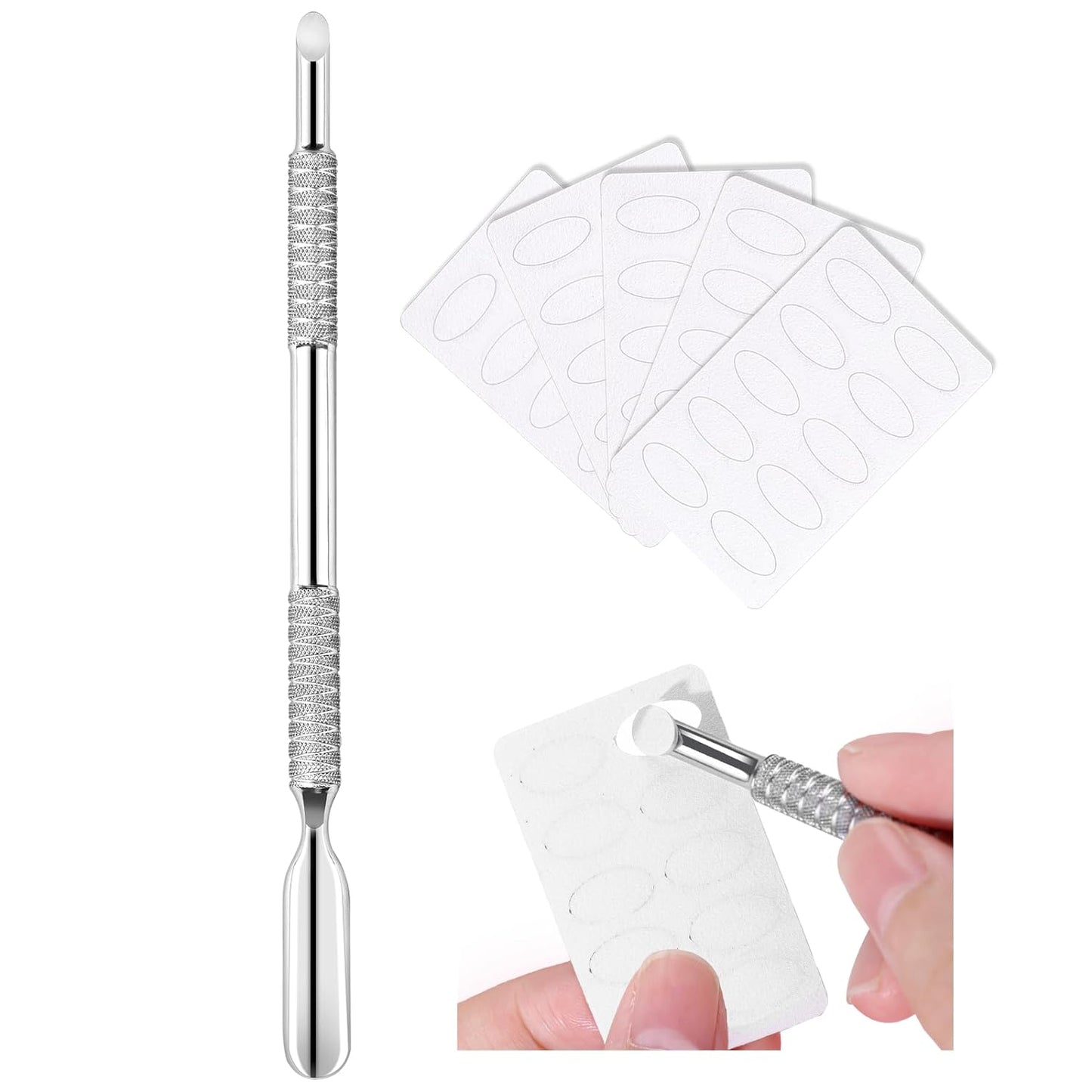 Makartt Cuticle Pusher, Dual Ended Cuticle Remover with 240 Grit Sandpaper Sheets, Professional Stainless Steel Nail Cuticle Pusher Nail Care Nail Prep for Manicure Pedicure Nail Art