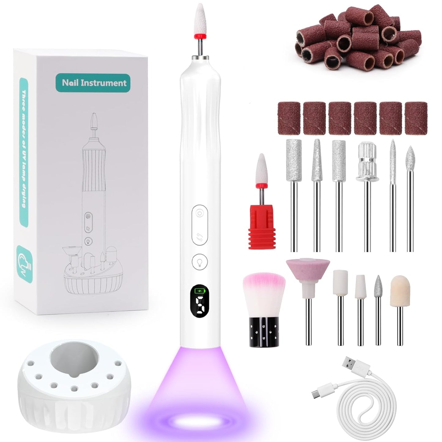 Electric Nail Drill 5 Adjustable High Speed with Digital Screen, Cordless Efile Nail Drill for Acrylic, Gel Nails - Professional Nail Grinder Manicure Pedicure Tool for Home Salon Travel Use