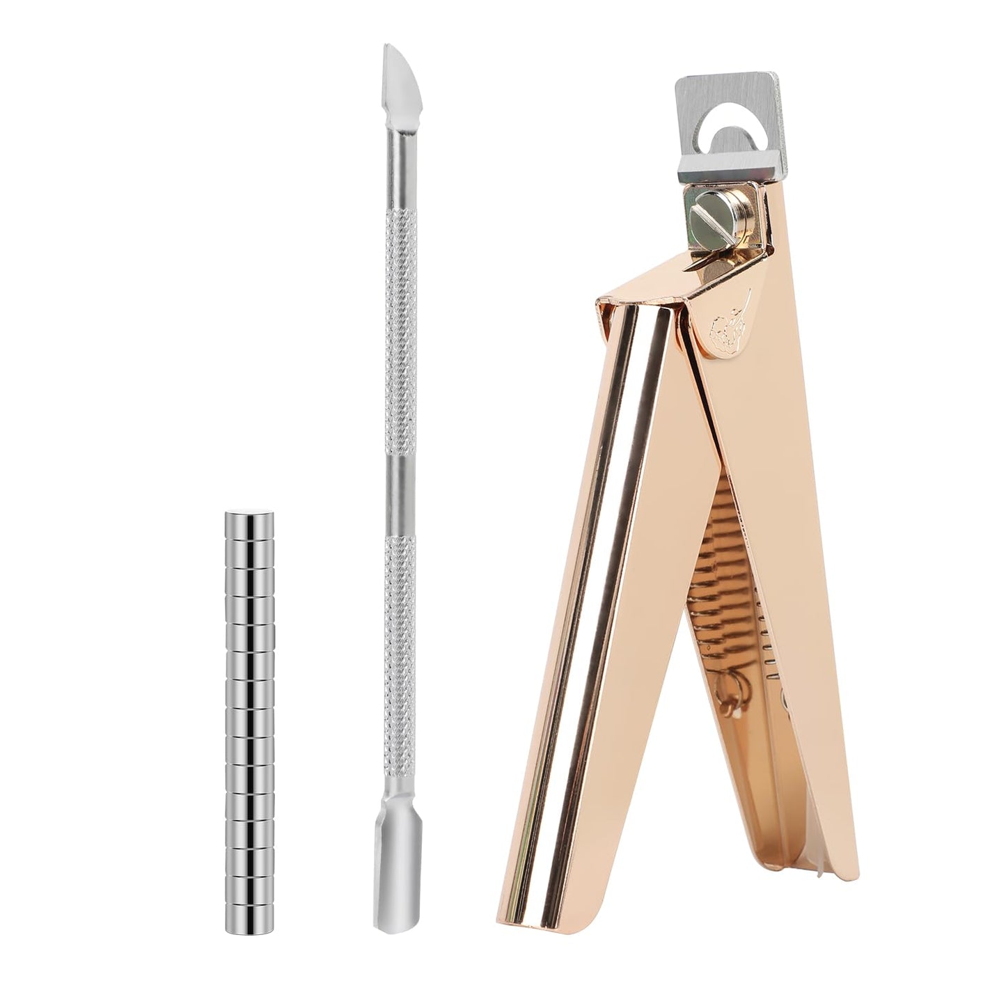 rhinocats Acrylic False Nail Clippers with Magnets Sizer,Nail Tip Cutter with Length Measurement,Stainless Steel Nail Manicure Set for Salon Home Nail,Golden