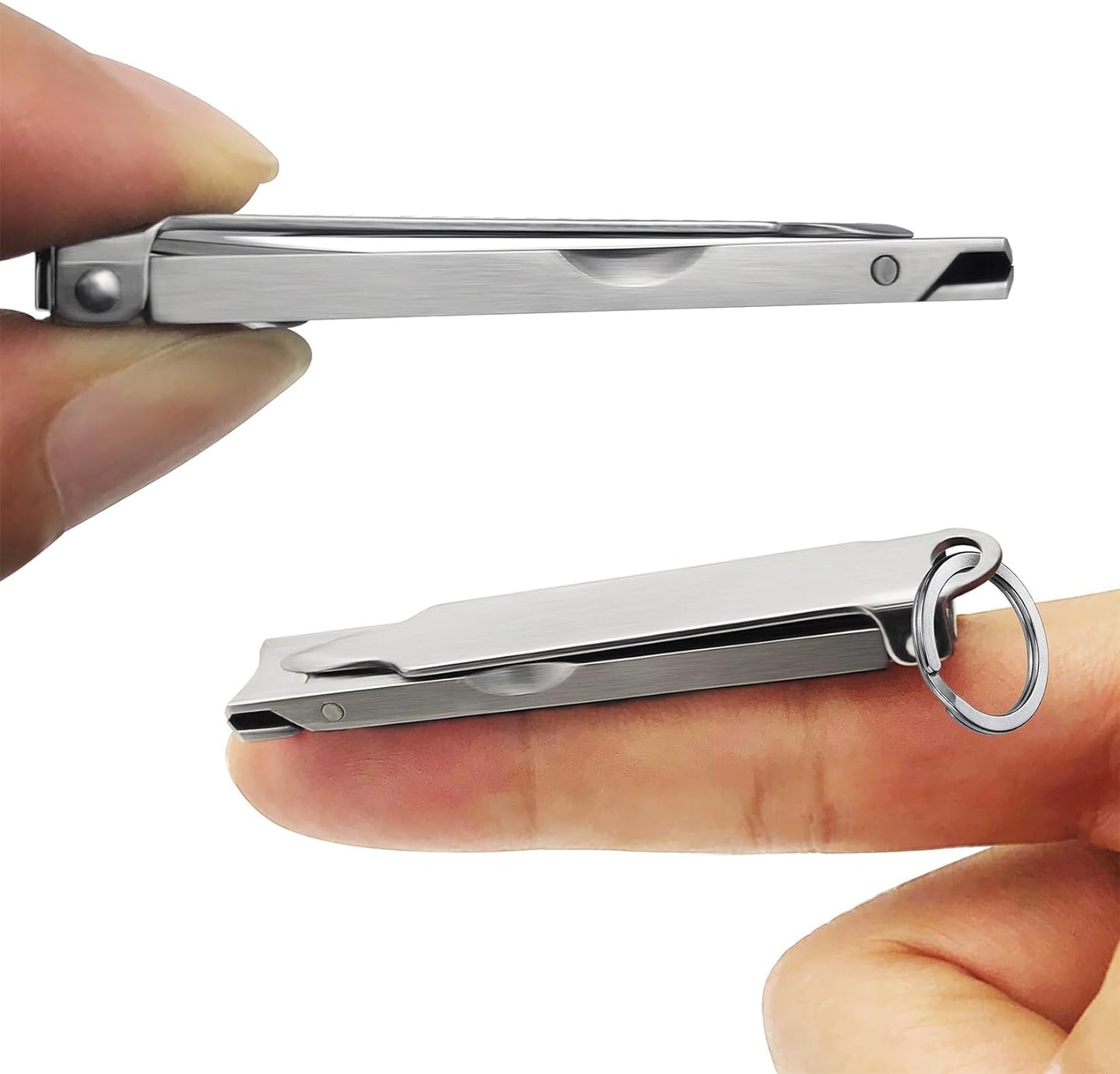Ultra Thin Portable Fingernail Clipper Mini Travel Folding Toe Nail Clippers, Wide Jaw Cutter with Keychain Curved Trimmer, Flip Open Brushed Finish (Small-Brushed)