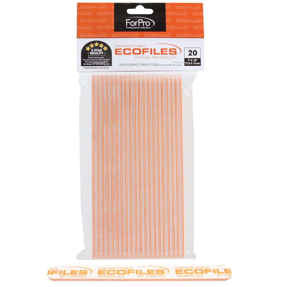 ForPro ECOFILES, Eco-Friendly Manicure and Pedicure Foam Board Nail File, 180/240 Grit, Orange, 20-Count