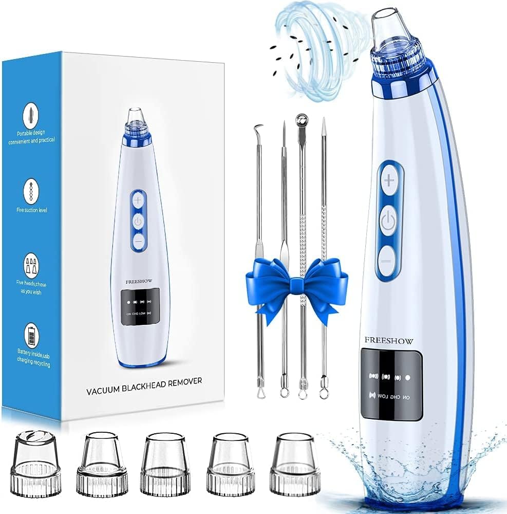 Newest Blackhead Remover Pore Vacuum,Upgraded Facial Pore Cleaner,Electric Comedone Whitehead Extractor Tool-5 Suction Power,5 Probes,USB Rechargeable Blackhead Vacuum Kit for Women & Men