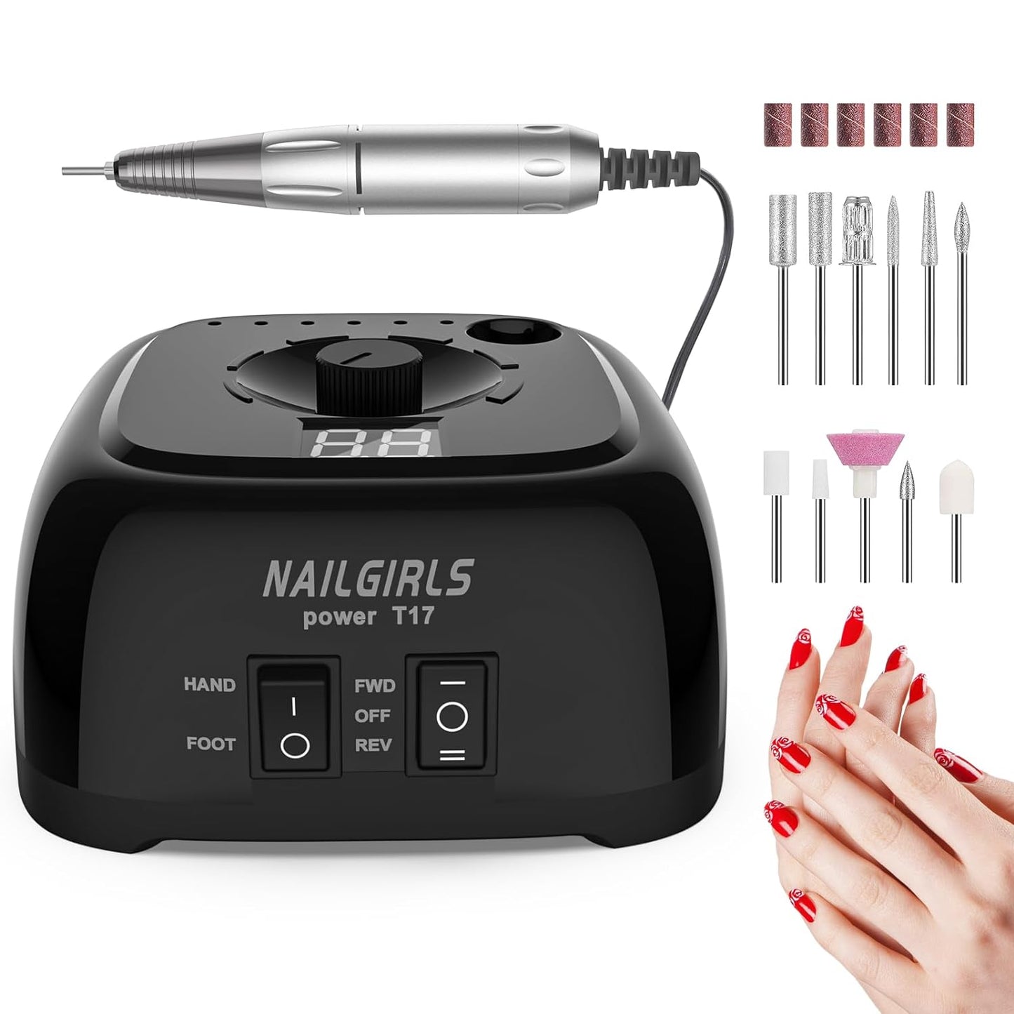 Nail Drill,35000RPM Professional Nail Drill Machine with Speed Display,Electric Nail File Set for Acrylic Nails Gel Nails, Polishing Shaping (Black)
