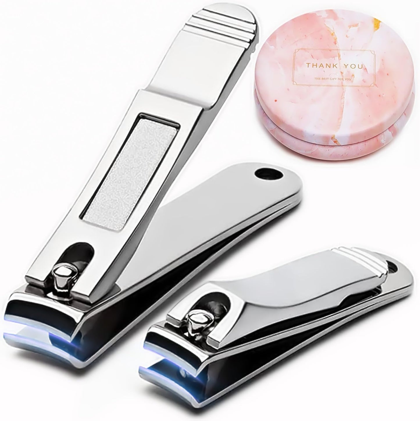 Nail Clippers Set,Super Sharp Sturdy Stainless Steel Fingernail and Toenail Clipper Cutters with Retro Marble Pattern Case by DUDETOP,The Best Gift for Men Women Kids(Large&Small) (Silver-Pink Box)
