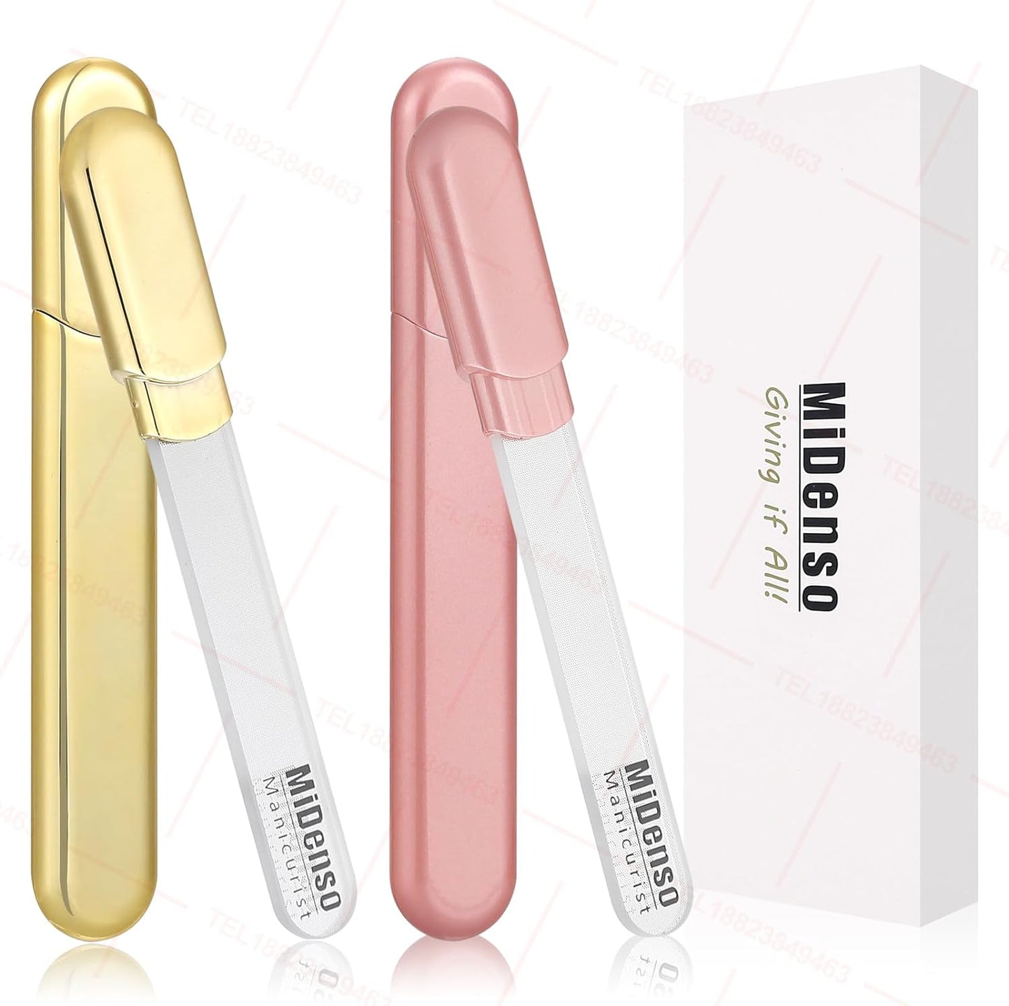 Premium Gift, Glass Nail File with Case, 2 Pack Crystal Nail Files for Natural Nails, Artificial Nails Manicure Pedicure Nail Care Kit Set, Xmas Present for Women and Man(Gold+Pink)