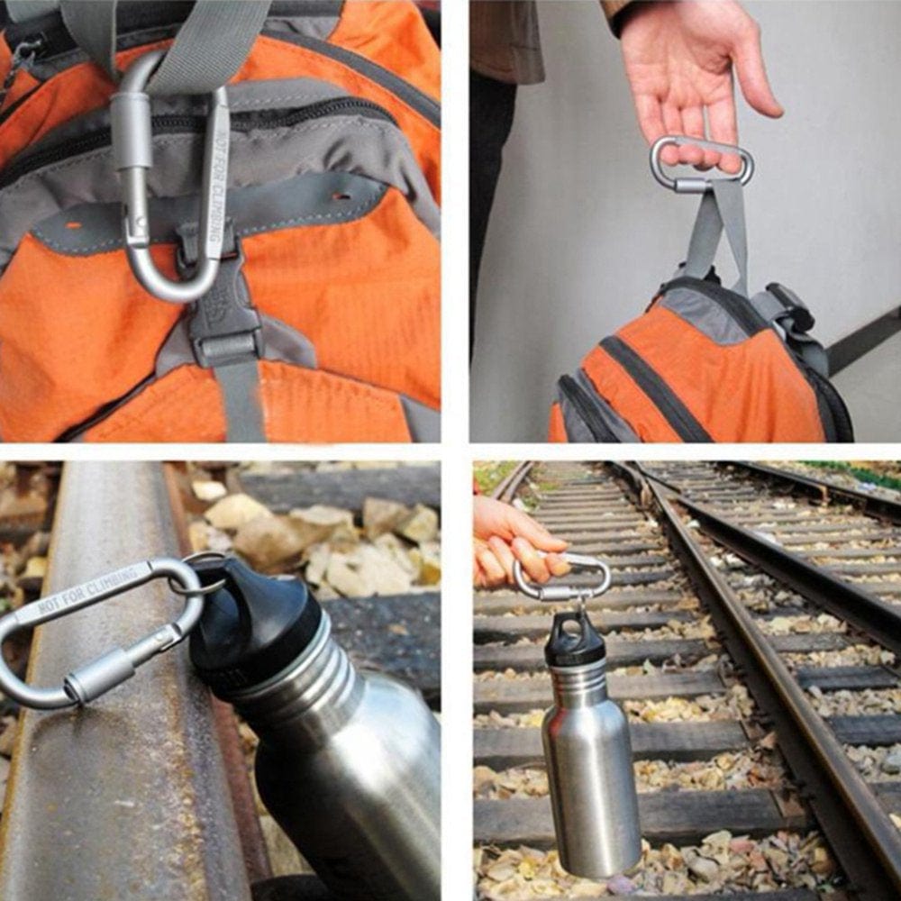 6Pcs Hike Aluminum Keychain Hook Survive Clasp D Ring Lock Clip Screw Climb Camp Snap Hang Outdoor Chain