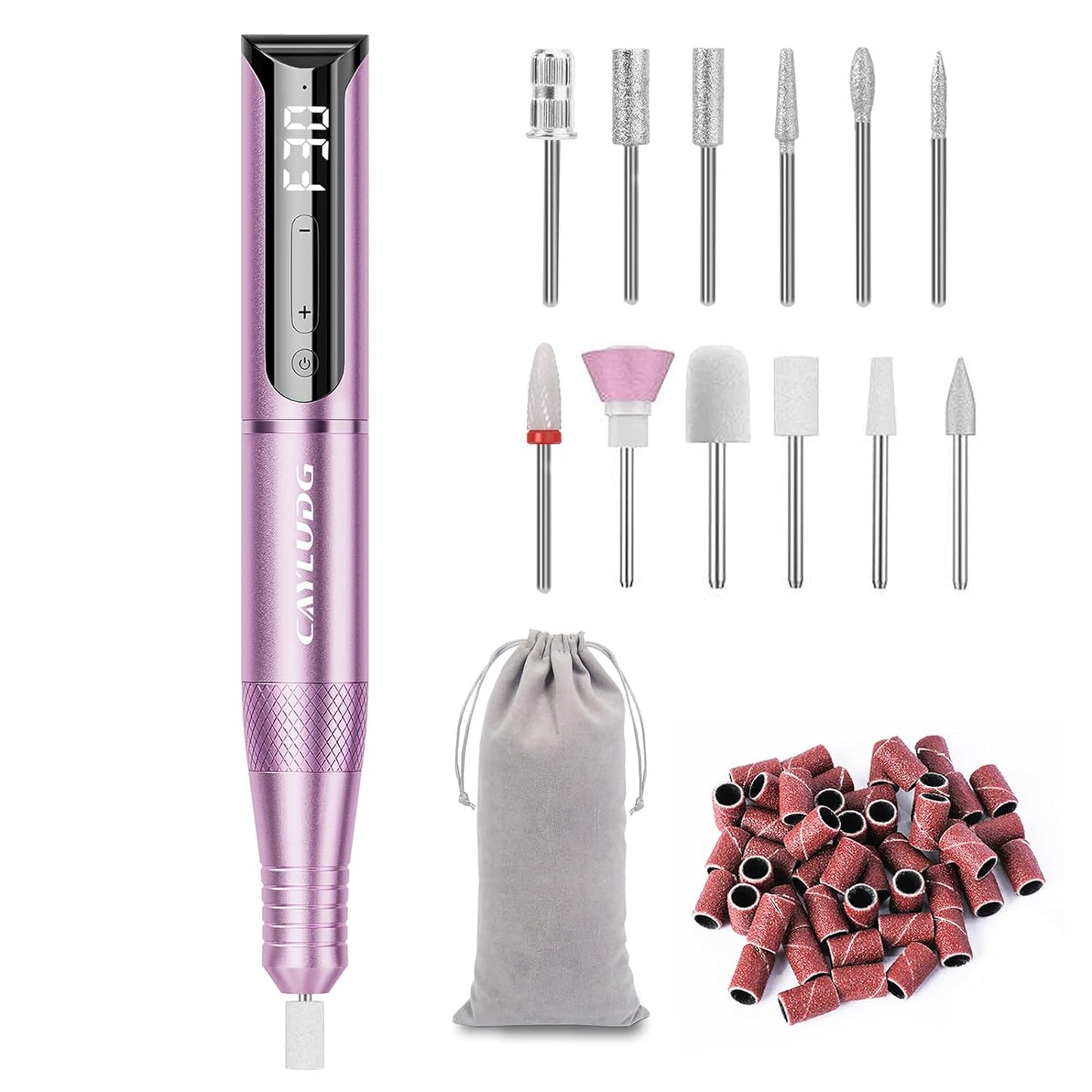 Cordless Nail Drill, LCD Display Professional Electric Nail Drill, Portable Nail Drill Machine with Bits Set, Electric Nail File Kit for Manicure Pedicure Polishing , Purple