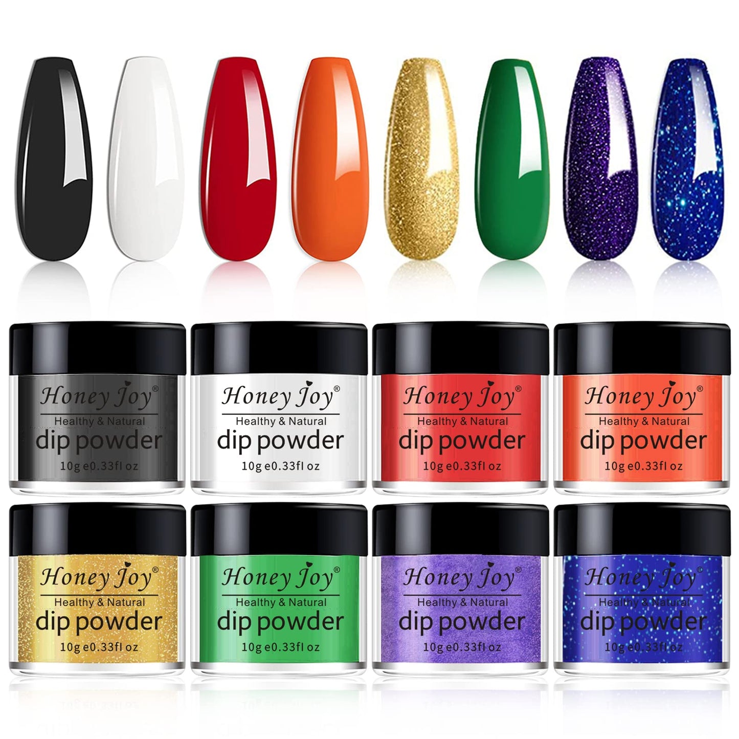 Honey Joy 8pcs/set Fine Dipping Powder Dip Kit Powder Nail Color System, Orange Green Yellow Red Purple Dark Blue, Like Gel Polish Effect, Even & Smooth Finishing (Dip-8pcs-01)