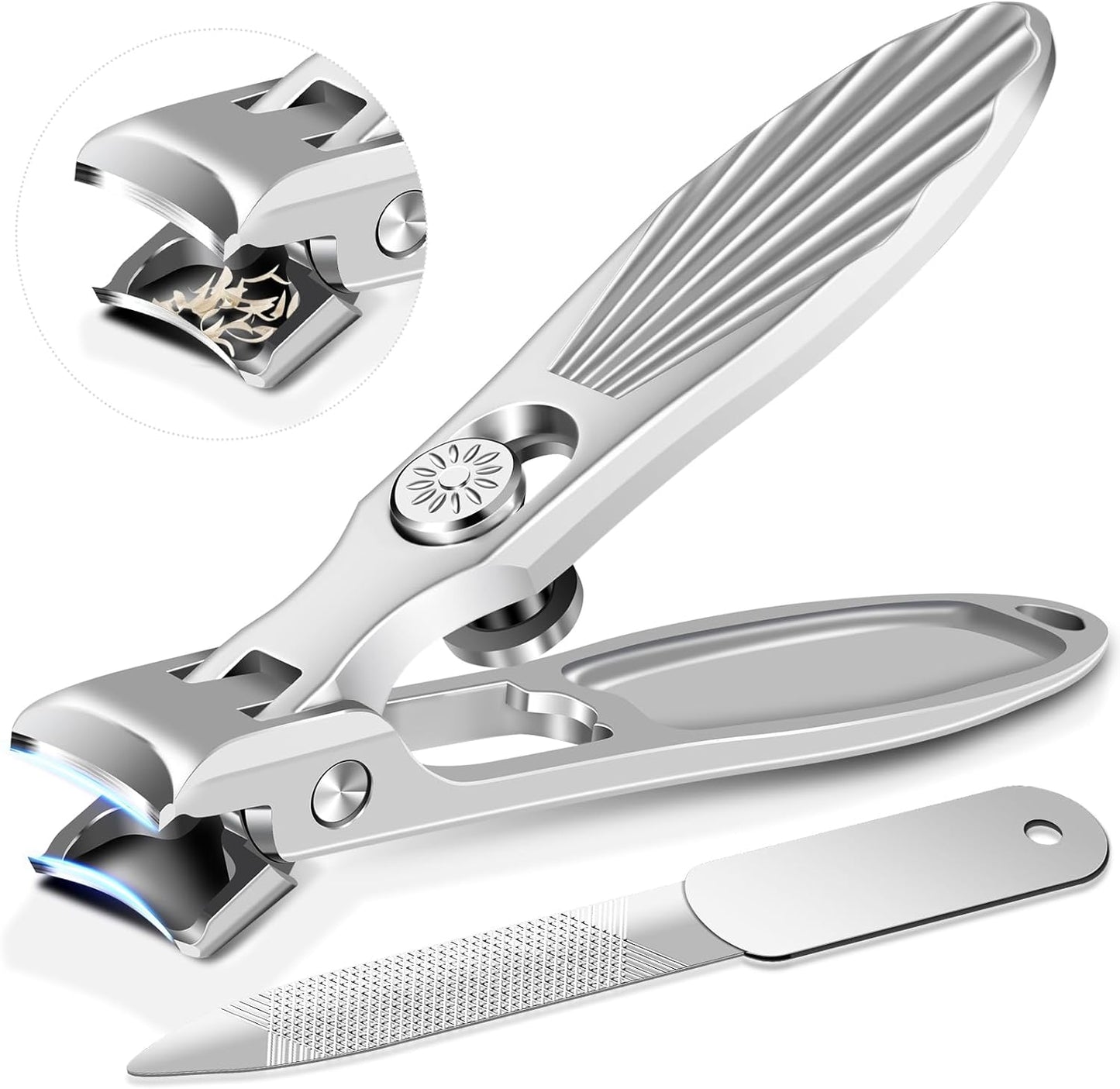 Large Nail Clippers for Seniors, Anti-Splash Toenail Clippers for Thick Toenails Nails, Mess Free Toe Nail Clippers with Catcher, Nail Cutter with Wide Jaw for Men Women-Silver