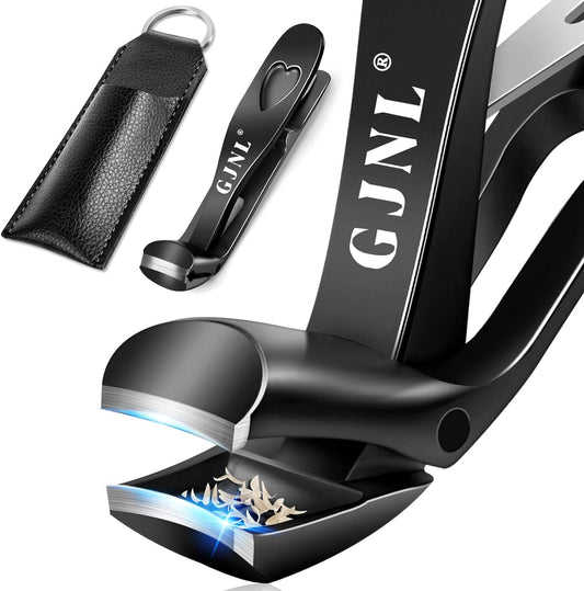 Toenail Clippers for Thick Nails, Sharp Angled Nail Clipper for Seniors, Ergonomic Large Nail Clippers for Men, Heavy Duty Toe Nail Clippers with Catcher - Easier Trimming, No Splash (Black)