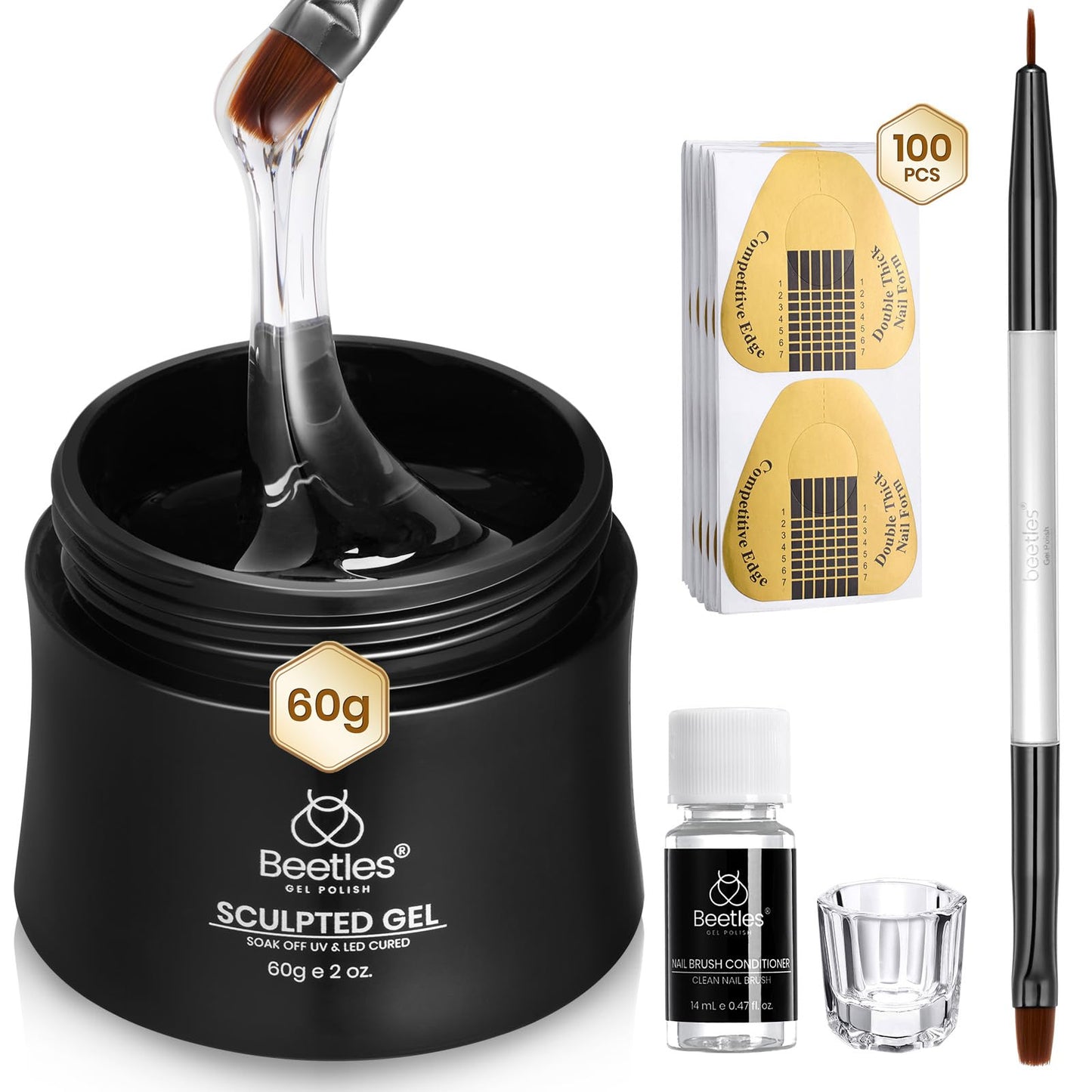 Beetles Builder Gel for Nails, 60g Sculpture Gel Hard Gel with Dual Nail Pen Nail Forms for Nail Thickening, 10 in 1 Nail Extension Gel UV Nail Strengthener DIY Manicure