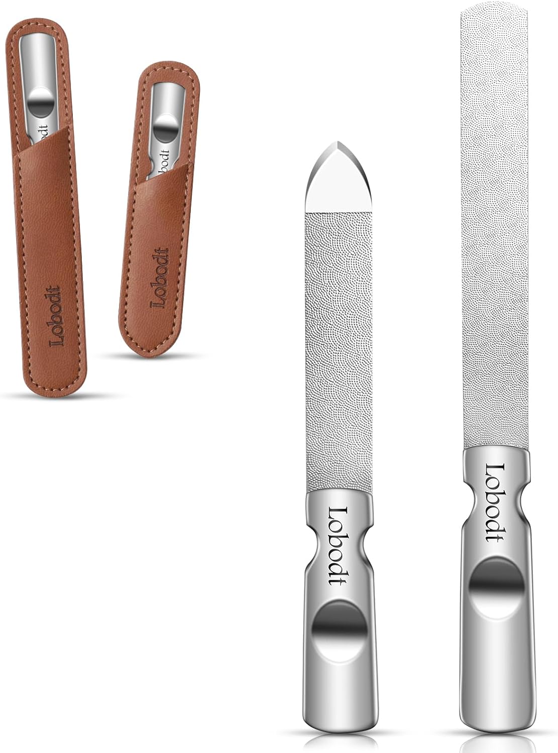 Nail Trimmer,Stainless Steel Nail File with Anti-Slip Handle and Leather Case, Double Sided and Files Nails Easily for Men and Woman,Great for Home Salon or Travel Use (2 PCS Metal)