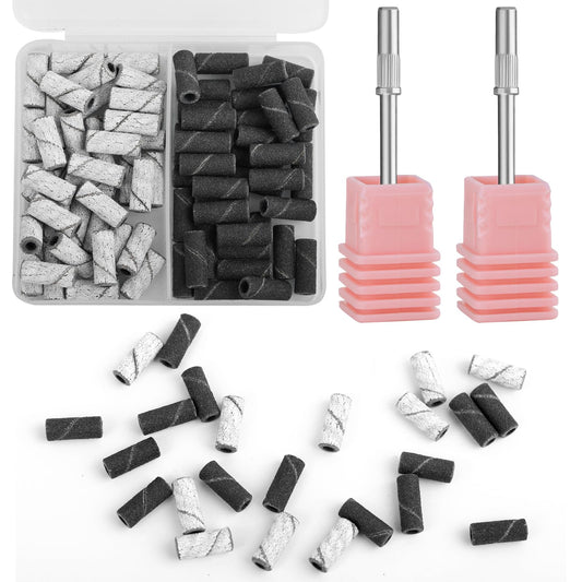 Vnjaoi 80 Pcs 3mm Small Sanding Bands with 2Pcs Small Mandrel Bit for Nail Drill, 150# 240# Grit Upgrade Design Mini Nail Sanding Bands for Acrylic Nails Gel Removing Shaping, Manicure Nail Salon Use