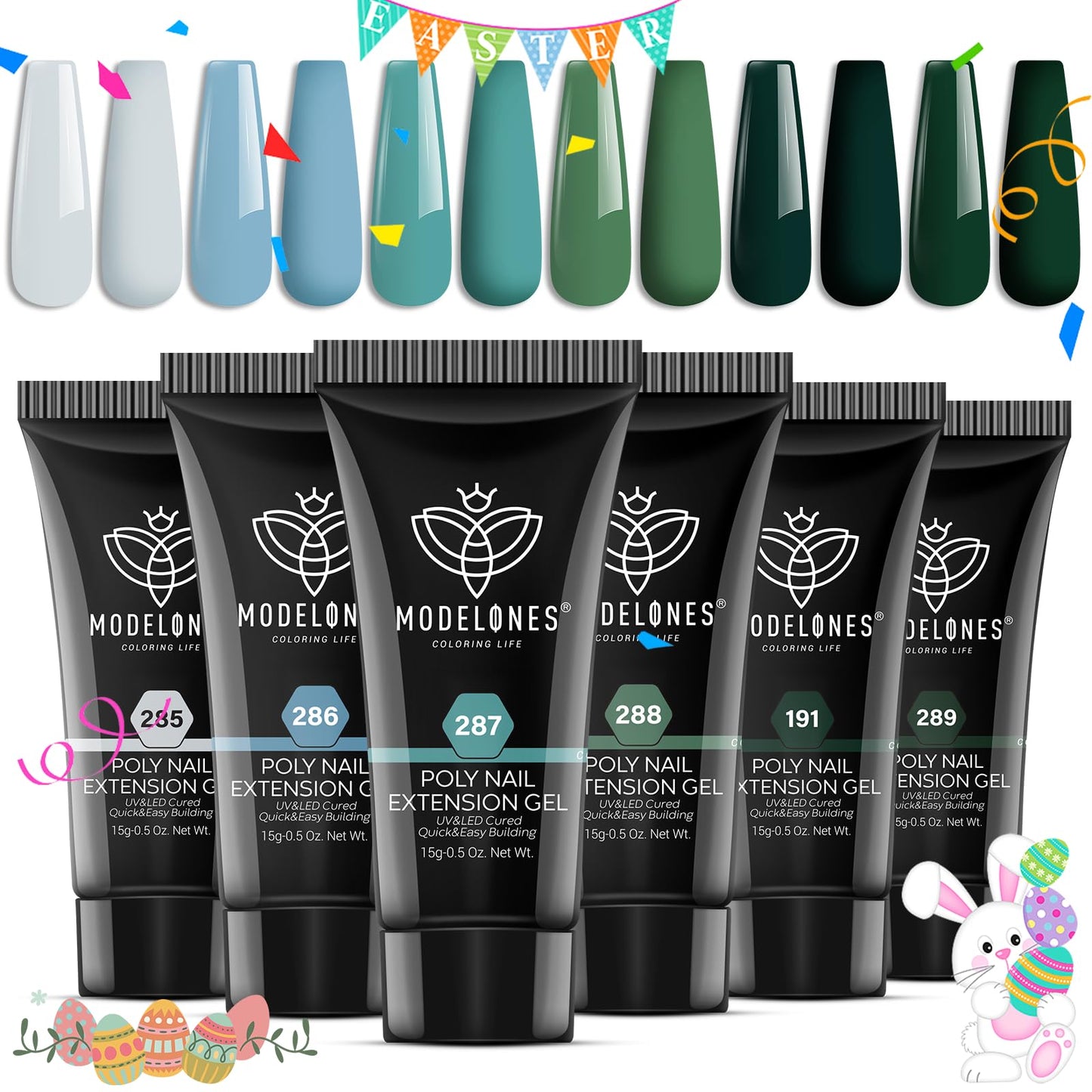 modelones Poly Extension Nail Gel Enhancement Set, 6 Colors Lost Forest Collection Builder Nail Gel Misty Gray Dark Green French Manicure DIY Design Nail Art Home Salon Beauty Gift