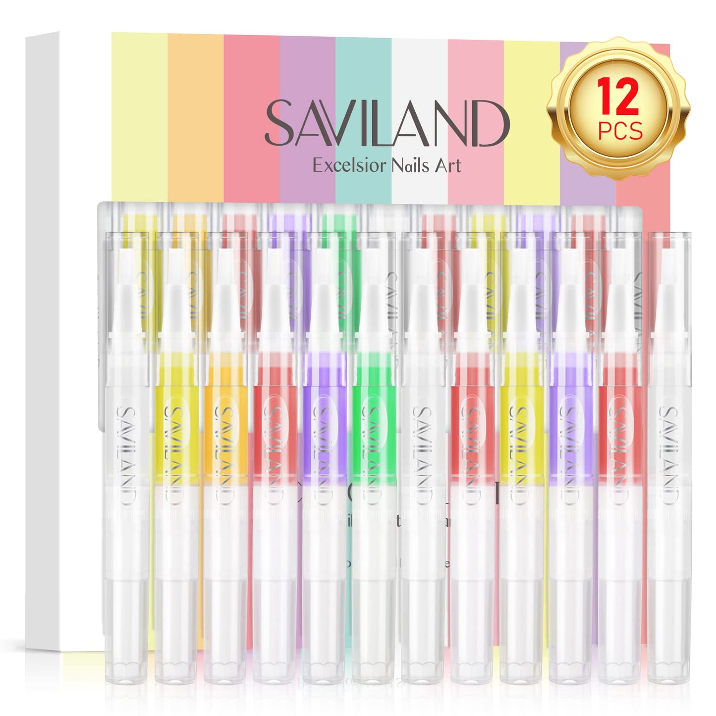SAVILAND 12PCS Cuticle Oil Pen for Nails - Nail Oil for Growth and Strength - Nail Oil Treatment for Damaged Nails - Cuticle Repair Nail Growth Treatment Nail Care Kit Pedicure Supplies