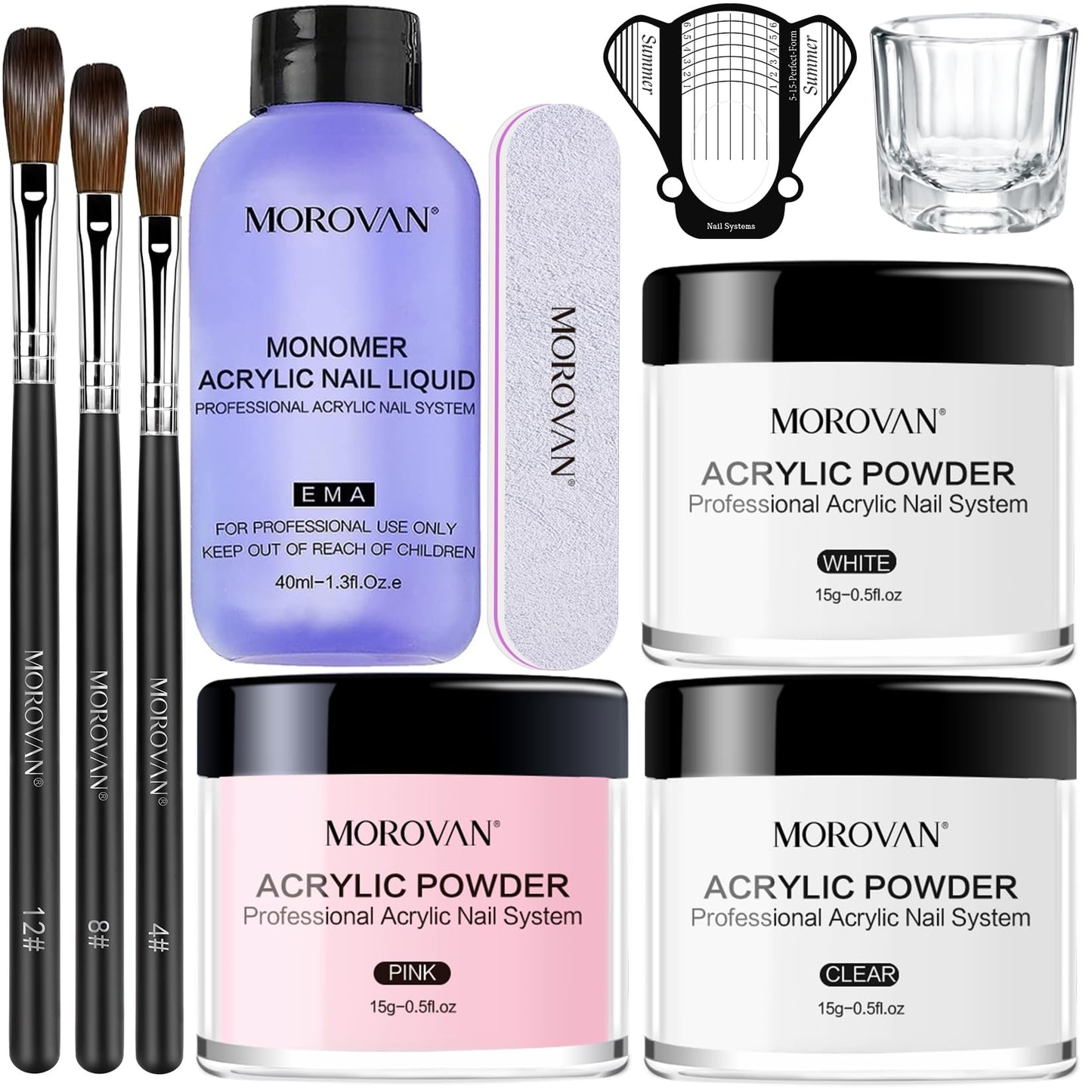 Morovan Acrylic Nail Kit - Acrylic Powder and Professional Acrylic Liquid set for Acrylic Nails Extension for Beginner DIY at Home 3 Colors