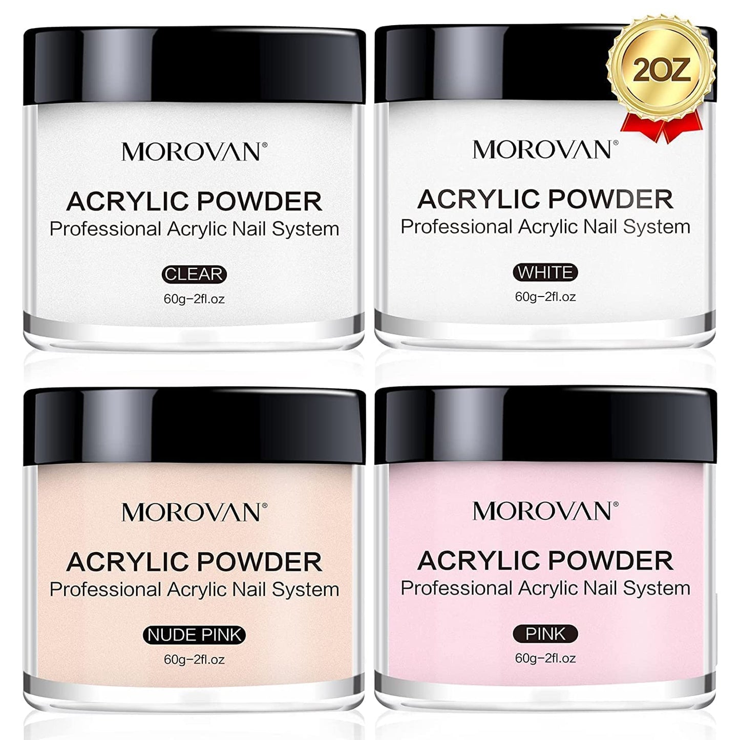 Morovan Acrylic Nail Powder Set: 4 Colors Clear Nude Pink White Acrylic Powder Colored Acrylic Nail Powder for Acrylic Nail Extension Carving