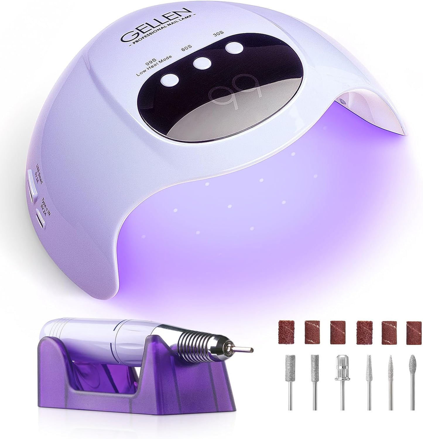 Gellen UV LED Nail Lamp with Electric Nail Drill, 72W UV Light Nail Dryer for Nails, Nail Files for Acrylic Nails Professional Gel Nail Polish Curing Lamp with Sensor 3 Timers Nail Art Manicure Tools