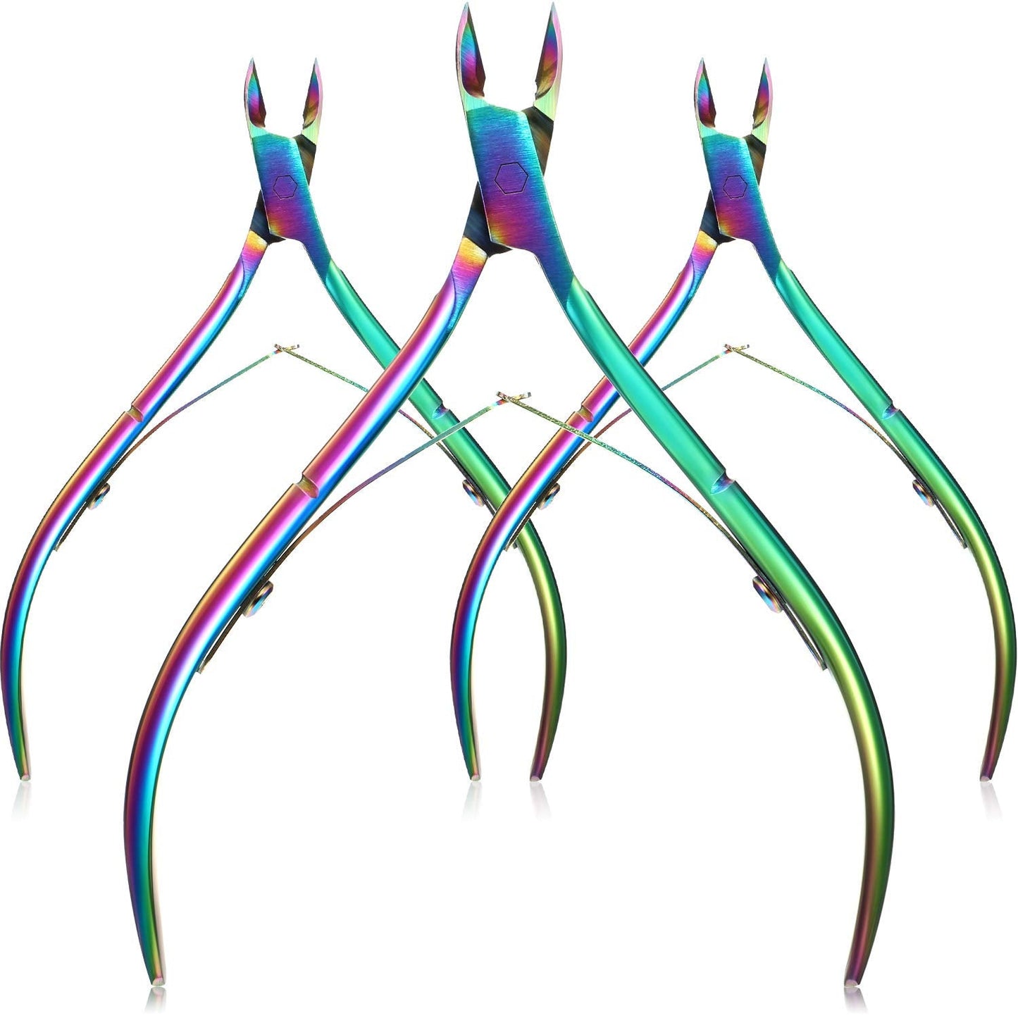 3 Packs Cuticle Cutter Cuticle Nippers Pointed Blade Cuticle Trimmer Stainless Steel Nail Clippers Manicure Tool for Fingernails No Cuticle Pusher (Rainbow Color)