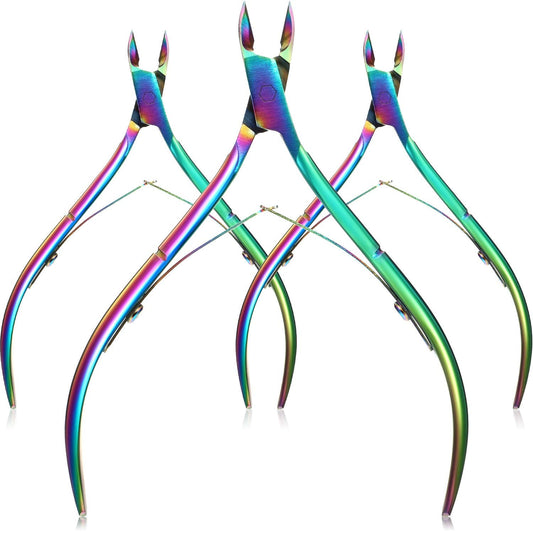 3 Packs Cuticle Cutter Cuticle Nippers Pointed Blade Cuticle Trimmer Stainless Steel Nail Clippers Manicure Tool for Fingernails No Cuticle Pusher (Rainbow Color)