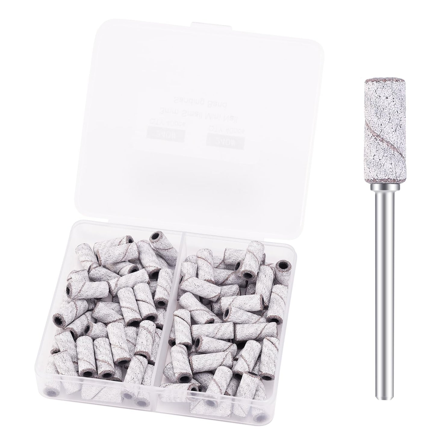 Pet Baby Small Sanding Band Nail Drill Bits, 80pcs Mini Cuticle Sanding Files With Upgrade 3.1mm Mandrel Bits, 240# Fine Grits for Natural Nail Prep Smooth Polish Cuticle, Manicure Salon Use, White