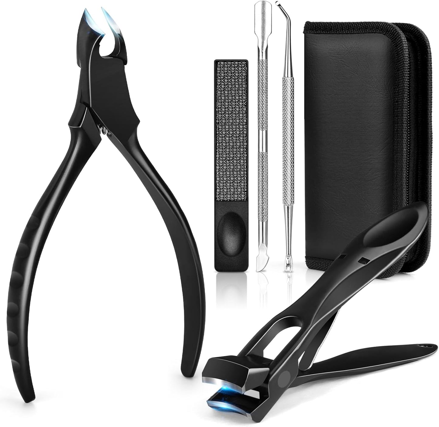 Toenail Clippers for Seniors Thick Nails, Professional Ingrown Toe Nail Clippers Tools, Wide Jaw Opening Finger Nail Cutter 5-in-1 Heavy Duty Nail Clipper Kit Gifts for Men & Women Adult