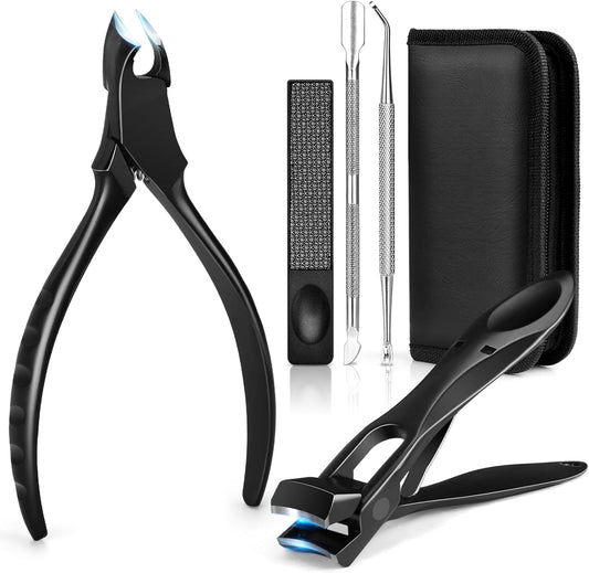 Toenail Clippers for Seniors Thick Nails, Professional Ingrown Toe Nail Clippers Tools, Wide Jaw Opening Finger Nail Cutter 5-in-1 Heavy Duty Nail Clipper Kit Gifts for Men & Women Adult