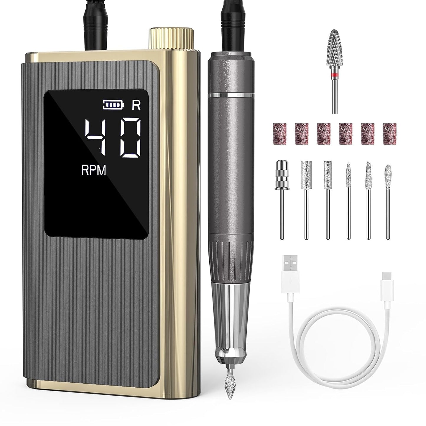 Nail Drill , 40000RPM Professional Brushless Electrical Nail ,Portable Rechargeable Nail Drill ,7Pcs Nail Drill Bits for Nail Art Manicure Pedicure Acrylic Polishing Tools