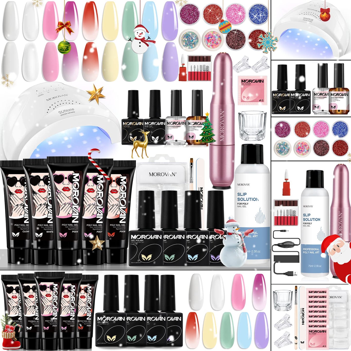 Morovan Poly Gel Nail Kit - with Drill and 48W UV/LED Lamp Professional Extension for Beginners Luminous Everything Bulide Kits Art Tools Starter Supplies
