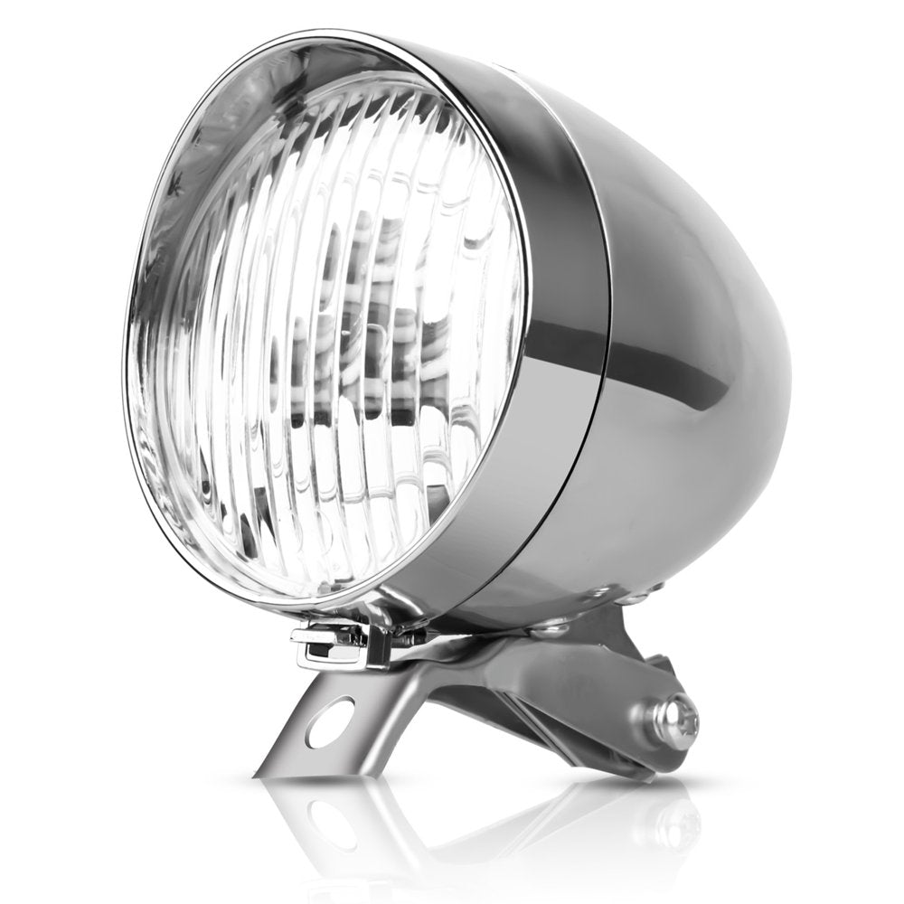 Retro Bicycle LED Front Light Headlight, Eeekit 3 LED Retro Bike Lights Front Headlamp Flashlight Lamp, Classical Silver Vintage Cycling Front Light, Fog Head Lamp for Helps Cycling Safety at Night