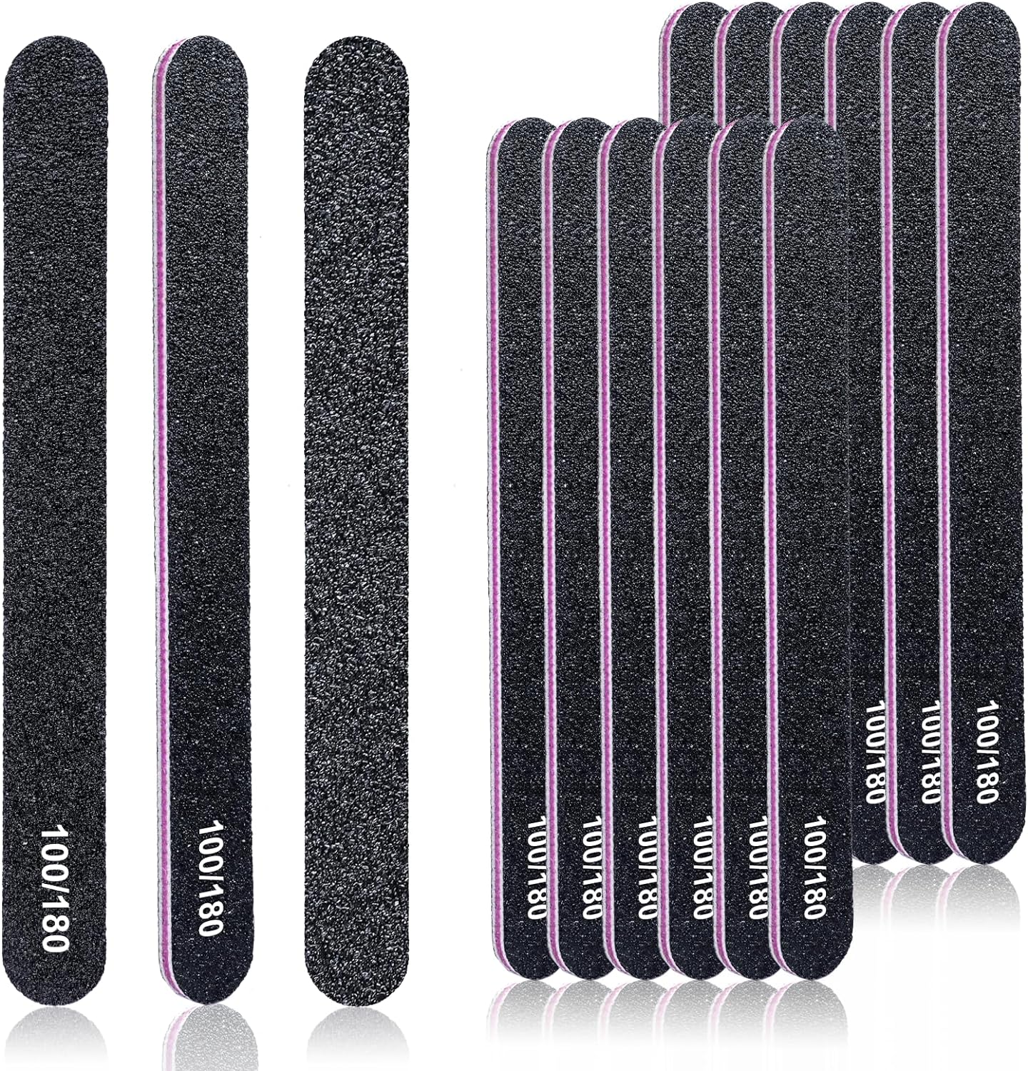 Makartt Nail File, 100/180 Grit 20 Pcs Emery Boards for Nails, Washable Disposable Doubled Sides Nail Files for Natural Acrylic Nails Coarse Nail File Kit Manicure Set(Black)