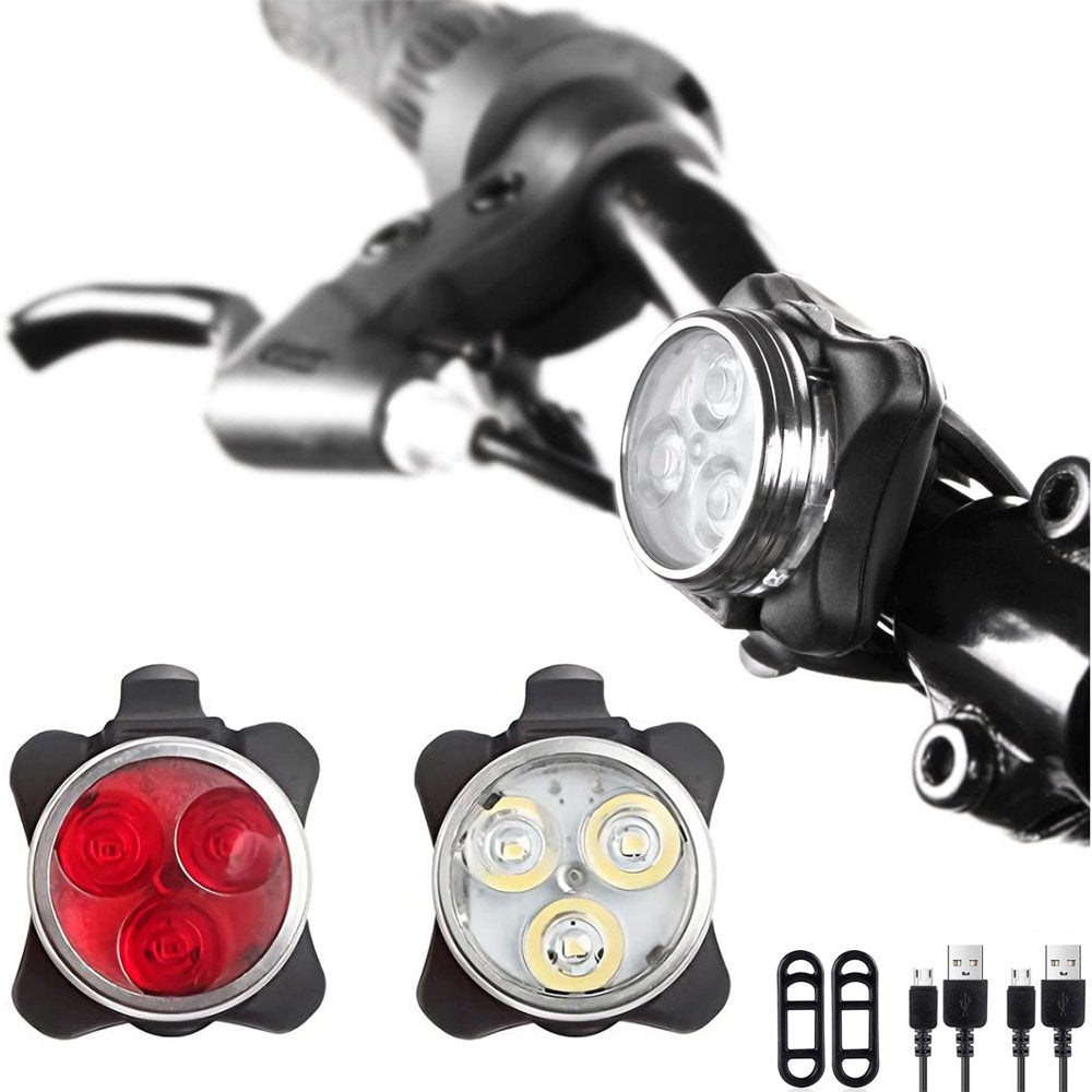2 Pack Rechargeable Bike Lights Set, LED Bicycle Lights Front and Rear, 4 Light Mode Options,Bike Headlight, IPX4 Waterproof, Easy to Install for Men Women Road