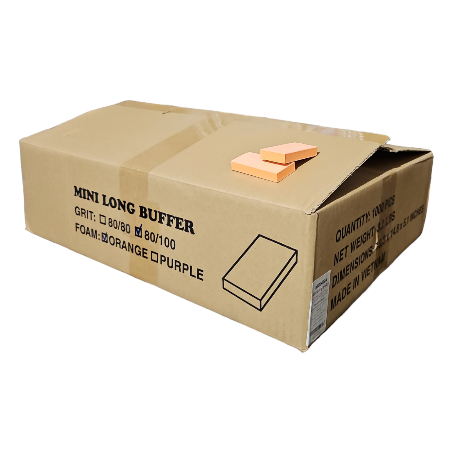 Monika Mini Long Nail Buffer Orange White 80/100 1000 pc #MB02